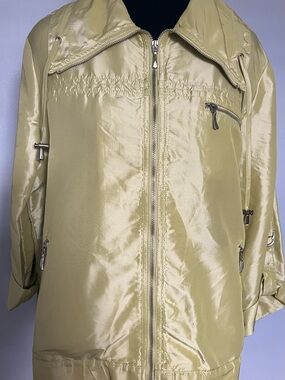 Chico’s Women's Lightweight Shimmer Iridescent Olive-Green Zip Jacket
